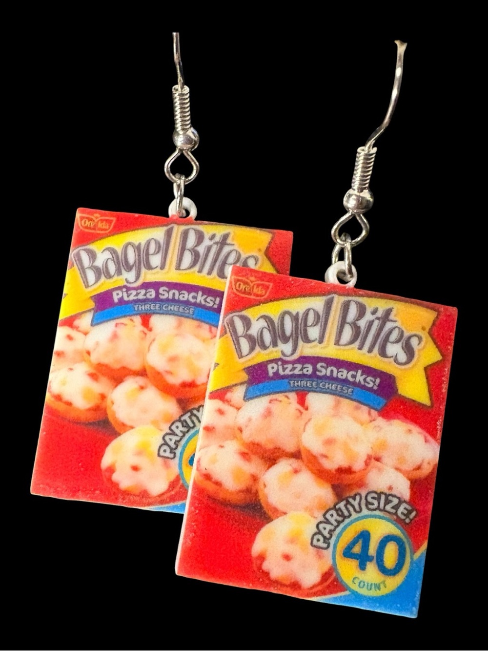 Bagel Bites 🍕 Printed Drop Earrings - Make a delicious statement 🤪  🤤 - Picture 2 of 8